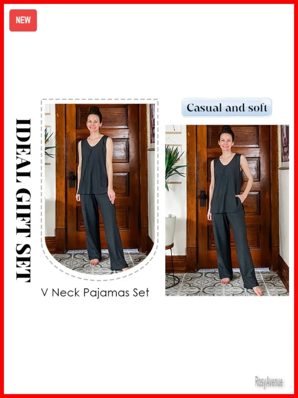 Sleeveless V-Neck Pajama Set with Pockets